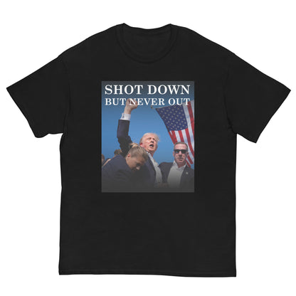 Shot Down But Never Out - OFFICIAL T-Shirt - White Text Variation