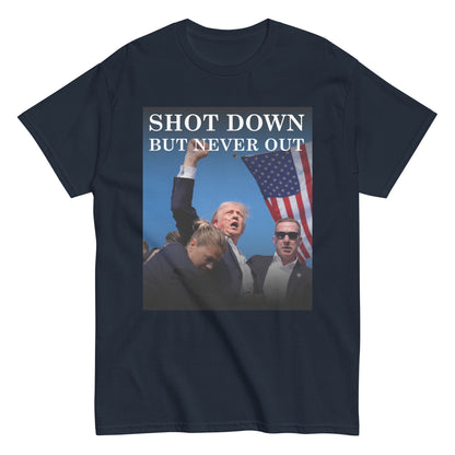 Shot Down But Never Out - OFFICIAL T-Shirt - White Text Variation